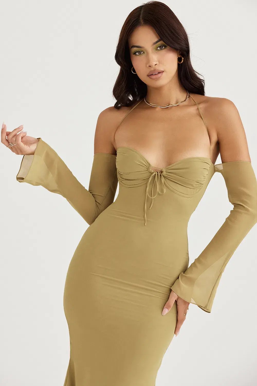 House of CB Naomi Halter Midi Dress Olive Size S / AU 8 photo 4