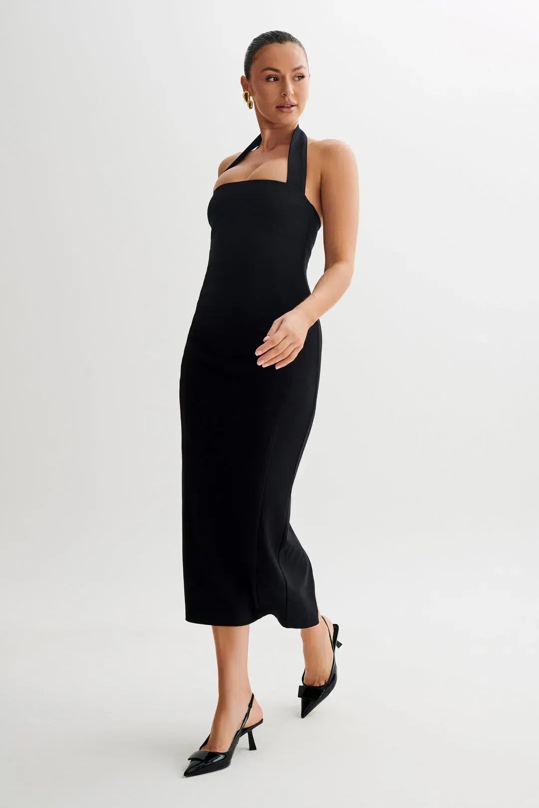Meshki Amelita Suiting Halter Midi Dress Black Size 6 photo 3