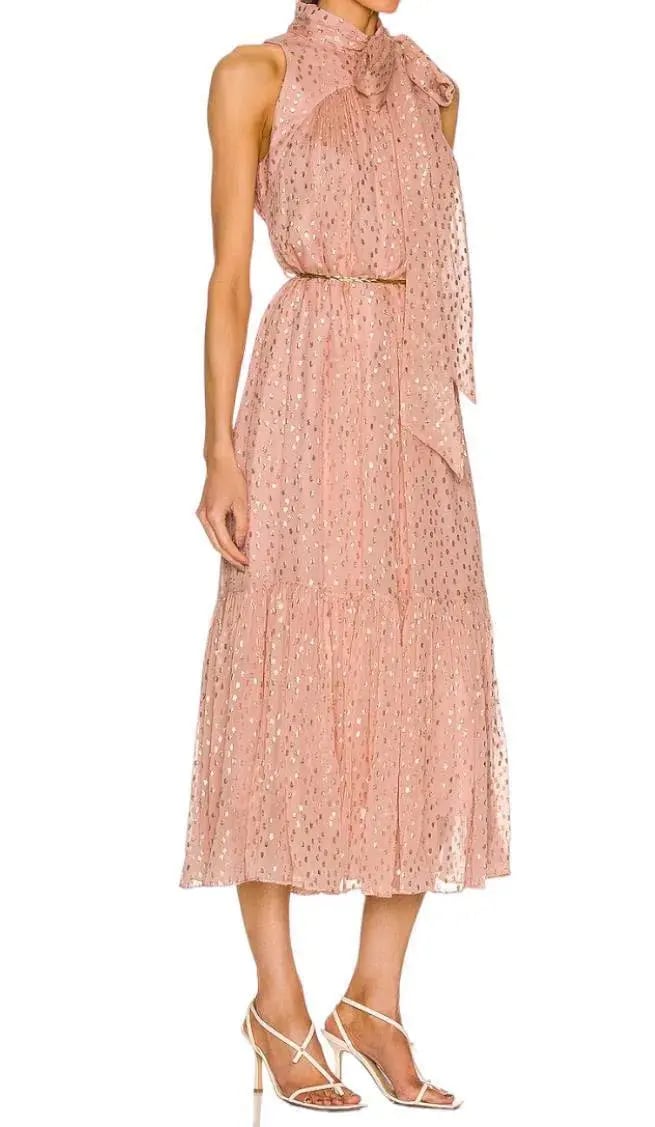 Zimmermann Metallic Dot Tie Neck Midi Dress Blush Size 2 /AU 12 photo 2