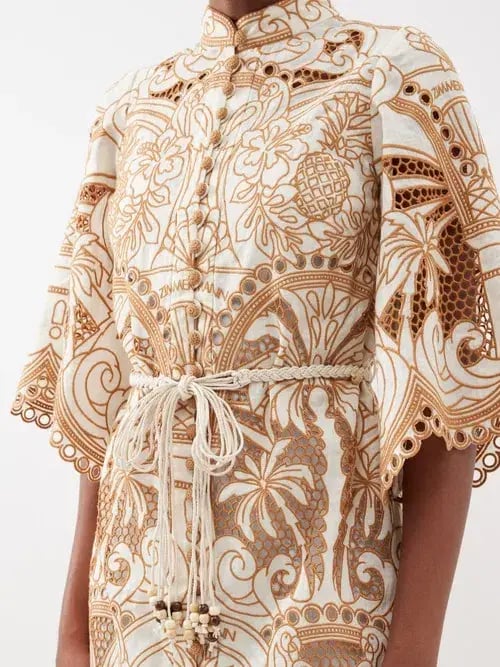 Zimmermann Ginger Embroidered Shirt Dress Ivory/Tan Size 0P/Au 6 photo 2