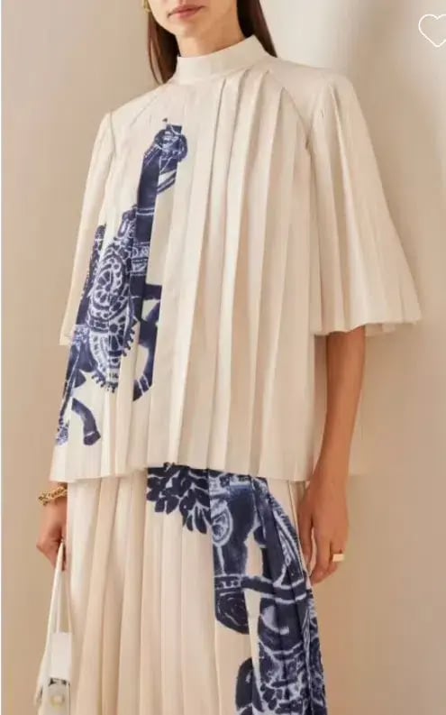 Alemais Rider  Pleated Blouse Size AU 10 and Skirt Size AU 10 Set White Blue Print photo 3