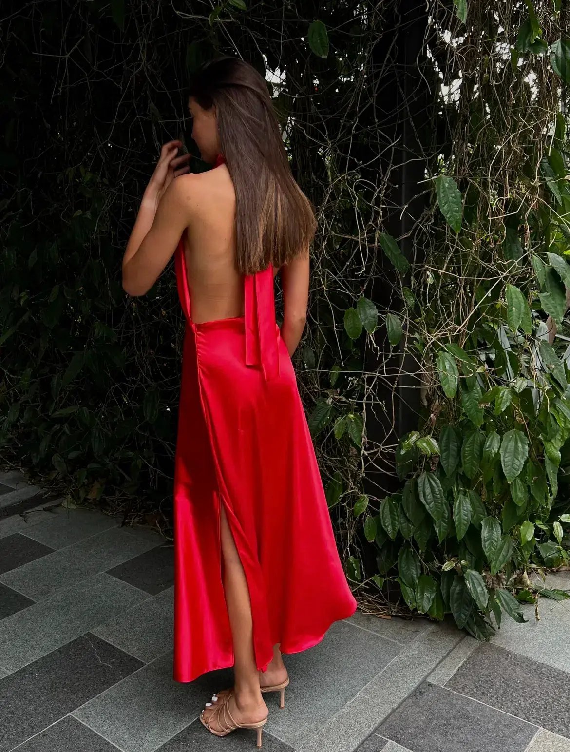YLD Design Halter Tie Maxi Dress Red Size 6 photo 2