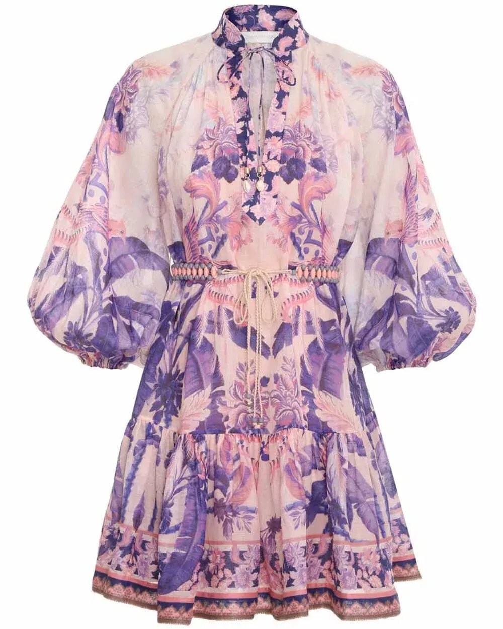 Zimmermann The Lyre Billow Mini Dress in Purple Palm Size 2 / AU 12 photo 2