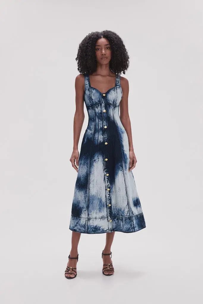 Aje Enigma Denim Midi Dress Tie Dye Indigo  Size 8 photo 3