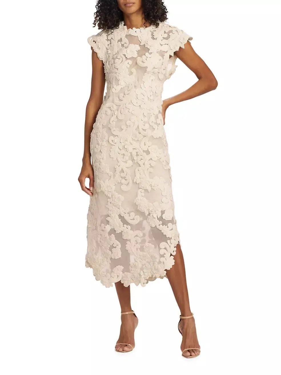 Zimmermann Sensory Motif Embroidered Velvet Appliquéd Midi Dress Macadamia Size 0 / AU 8 photo 4