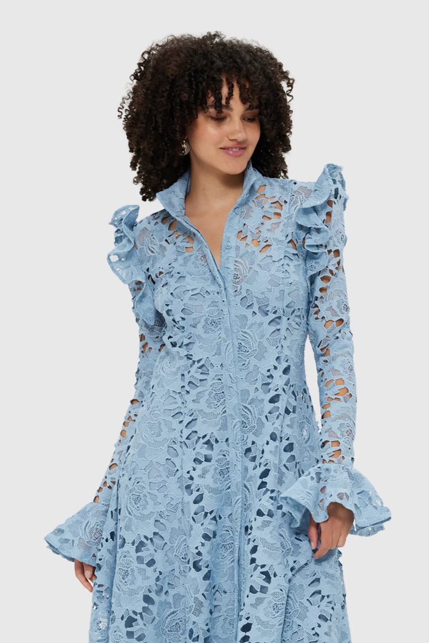 LEO LIN ALIYAH LACE BUTTERFLY SLEEVE MIDI DRESS - POWDER BLUE photo 2