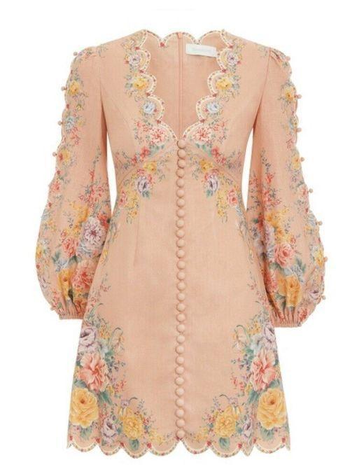 Zimmermann Zinnia Scallop Mini Dress in Coral Floral Size 0 (AU 8) photo 3