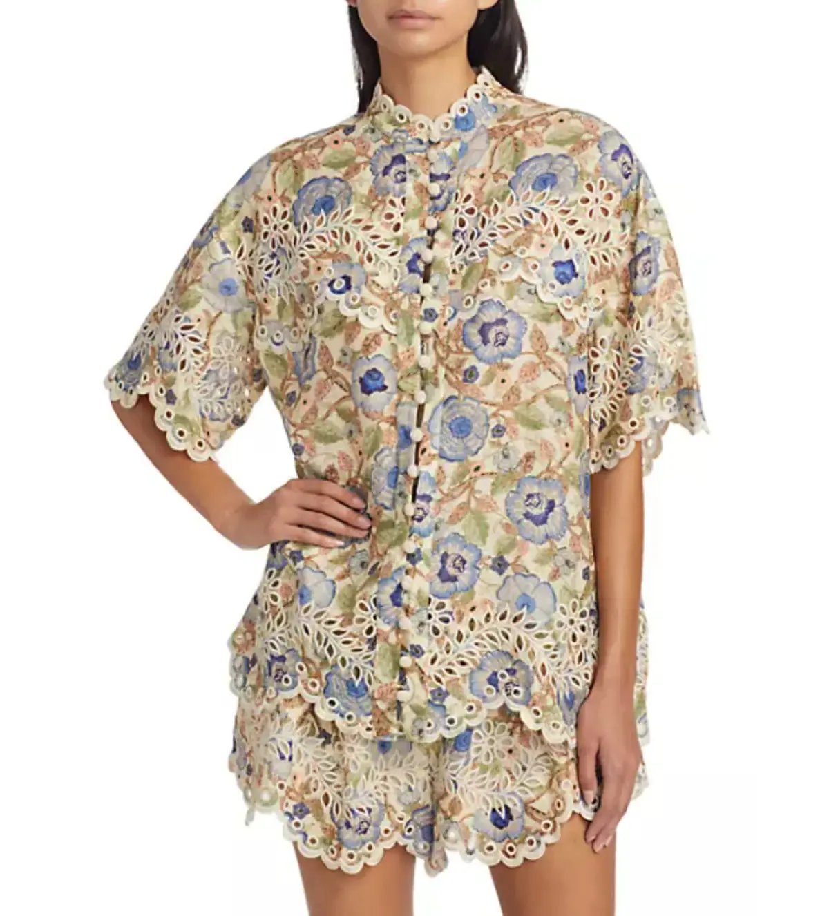Zimmerman Junie Embroidered Set in Ivory/Blue Floral Size 1 / AU 10 photo 2