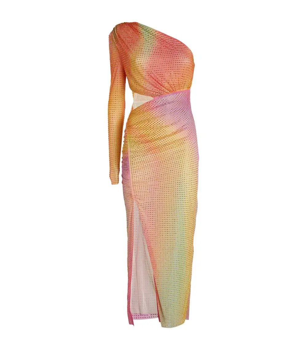 Self-Portrait Rhinestone Embellished One Shoulder Midi Dress Multi Size XS / AU 6 photo 5