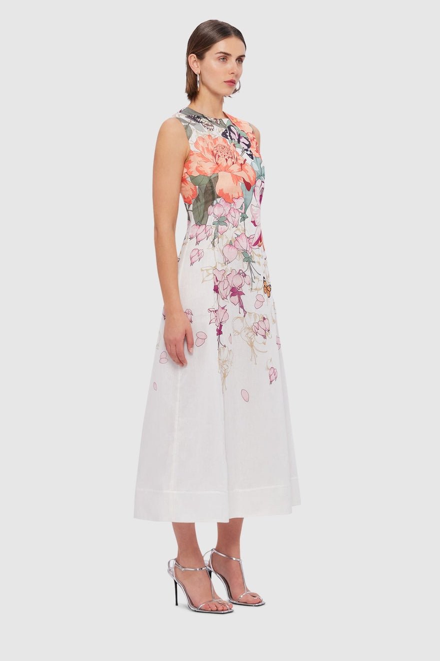 Leo Lin Cleo Sleeveless Midi Dress - Lush Print in White photo 2