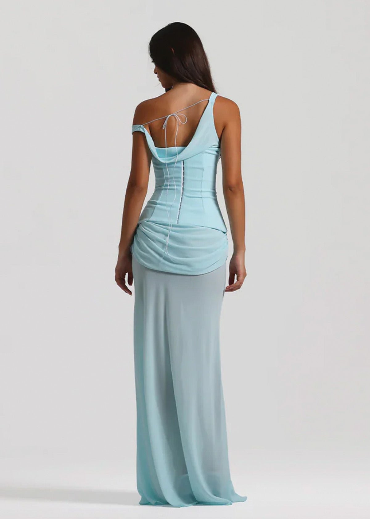 Cadence Crepe Corset Dress in Baby Blue photo 2
