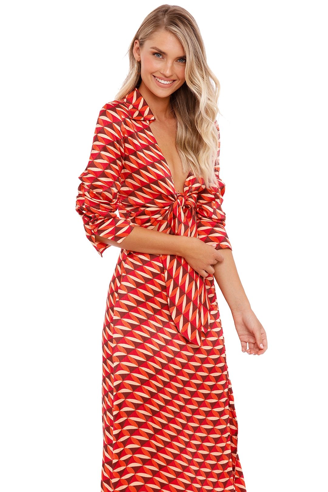 Perle Tie Front Midi Dress - Geo Print photo 3