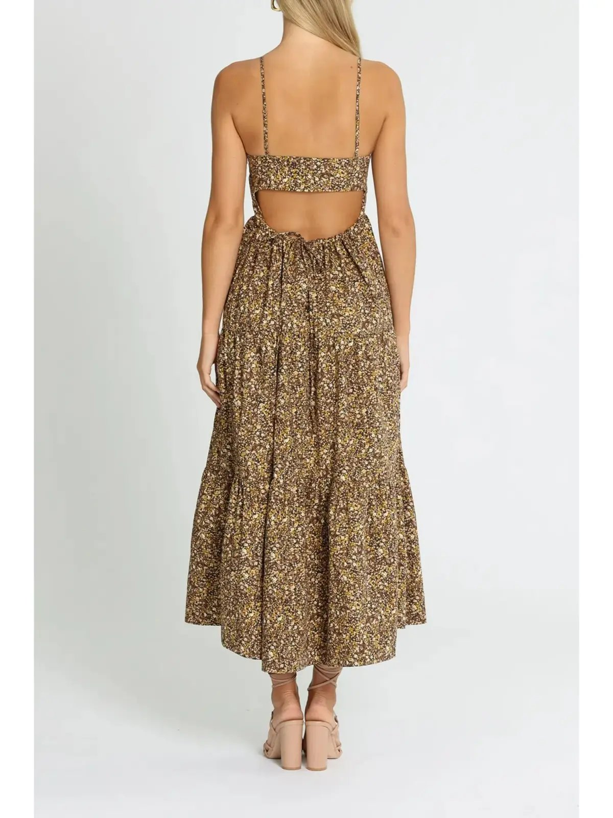 Shona Joy Lilou Backless Midi Dress Print Size AU 14 photo 3