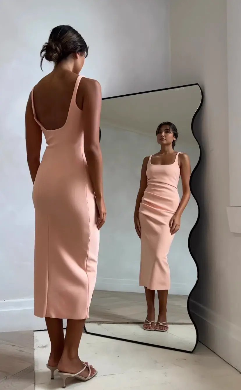 Bec & Bridge Karina Tuck Midi Dress Peach Size 12 / L photo 2