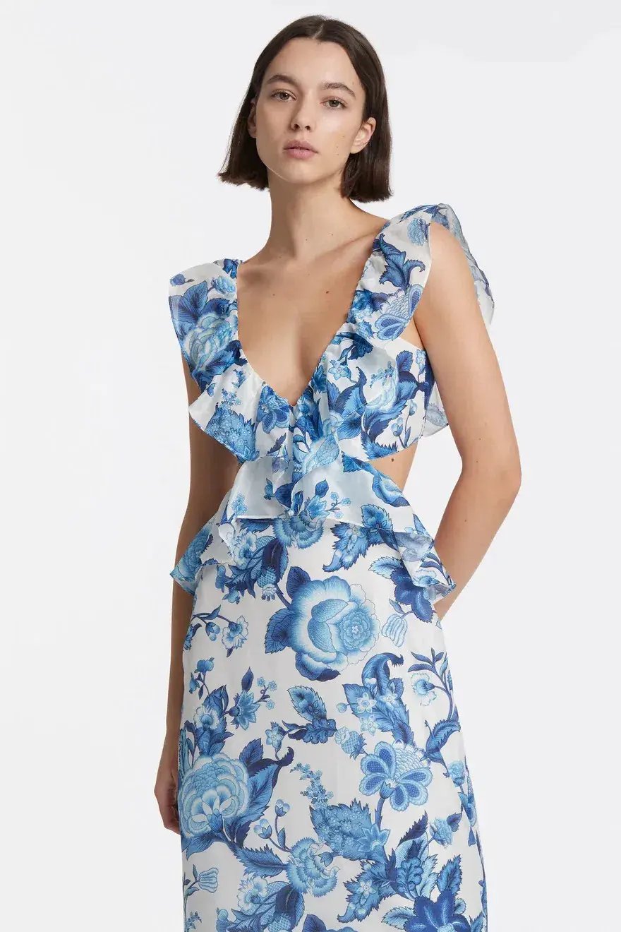 Sir the Label Amaris Frill Midi Dress Print Size AU 10 photo 2