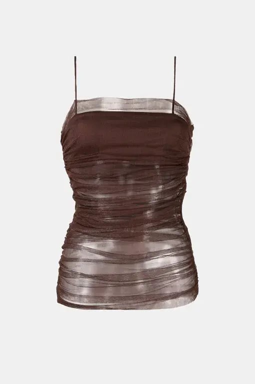Christopher Esber Veiled Cami & Twisted Wrap Maxi Skirt Set Brown Size L/AU 12 photo 3