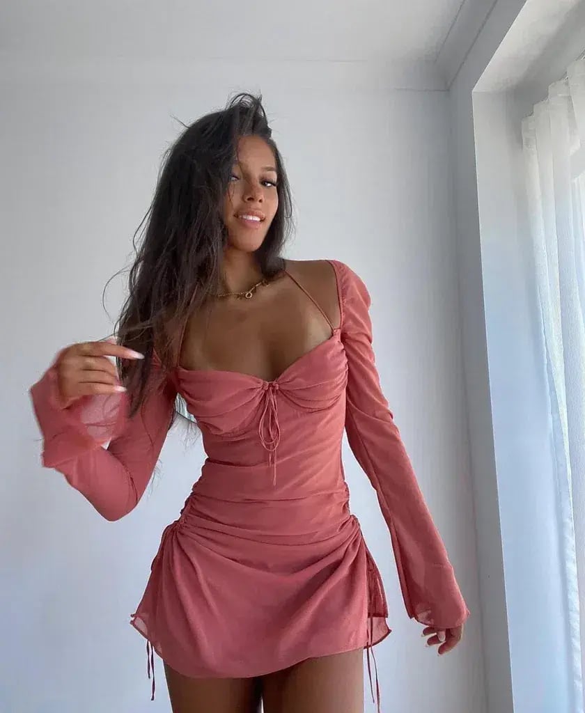 House Of CB Baby Chiffon Cutout Halter Mini Dress Pink Size 6 photo 5