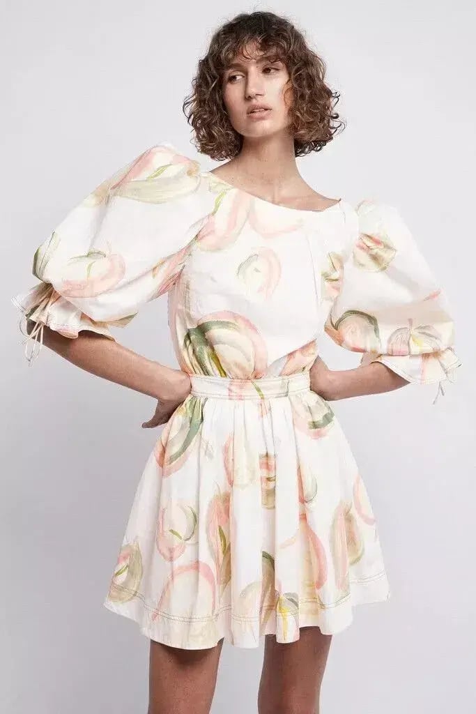Aje Dress Imprint Mini Short Puff Cream Sleeve Size 12 photo 2