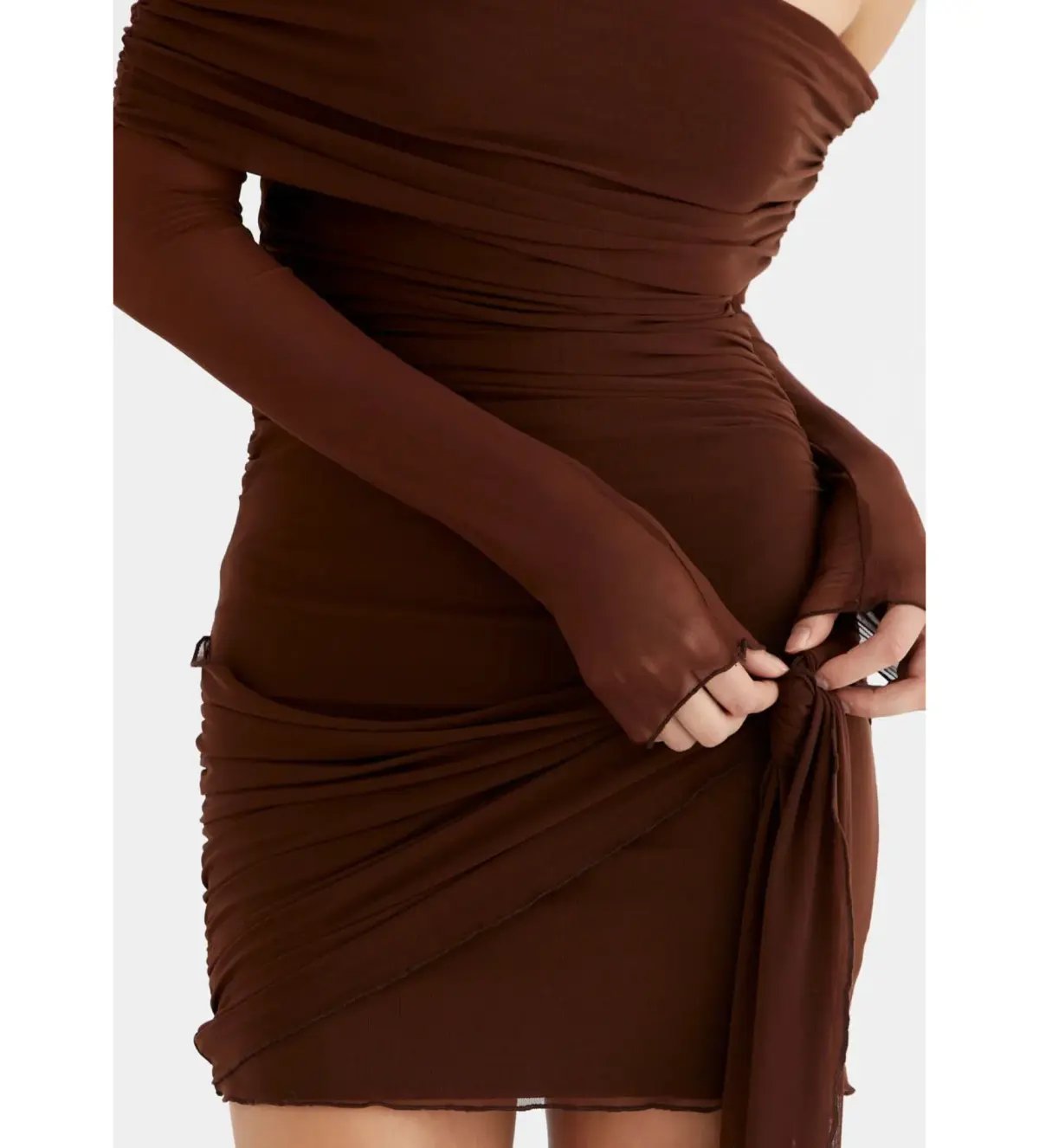 BENNI Yasmin Off Shoulder Mini Dress in Cacao Size XS/AU 6 photo 4