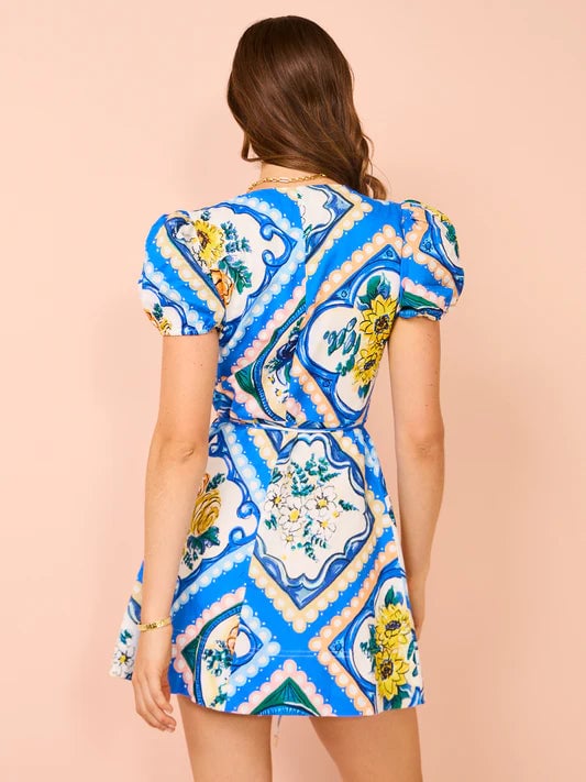 By Nicola Havana Wrap Mini Dress In Azure Floral photo 4