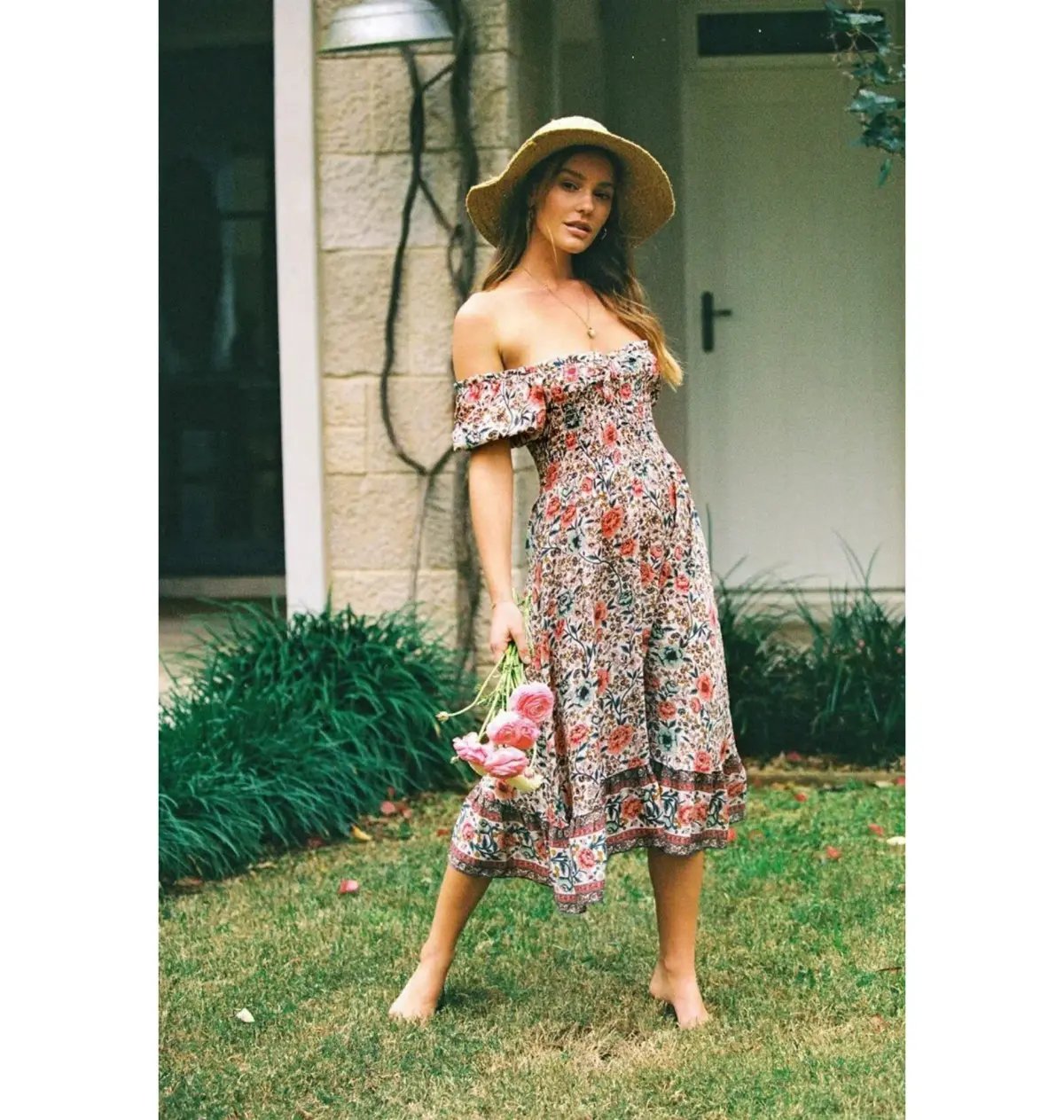 Arnhem Juliette Shirred Midi Dress in Ivory Rose Size AU 8 photo 8