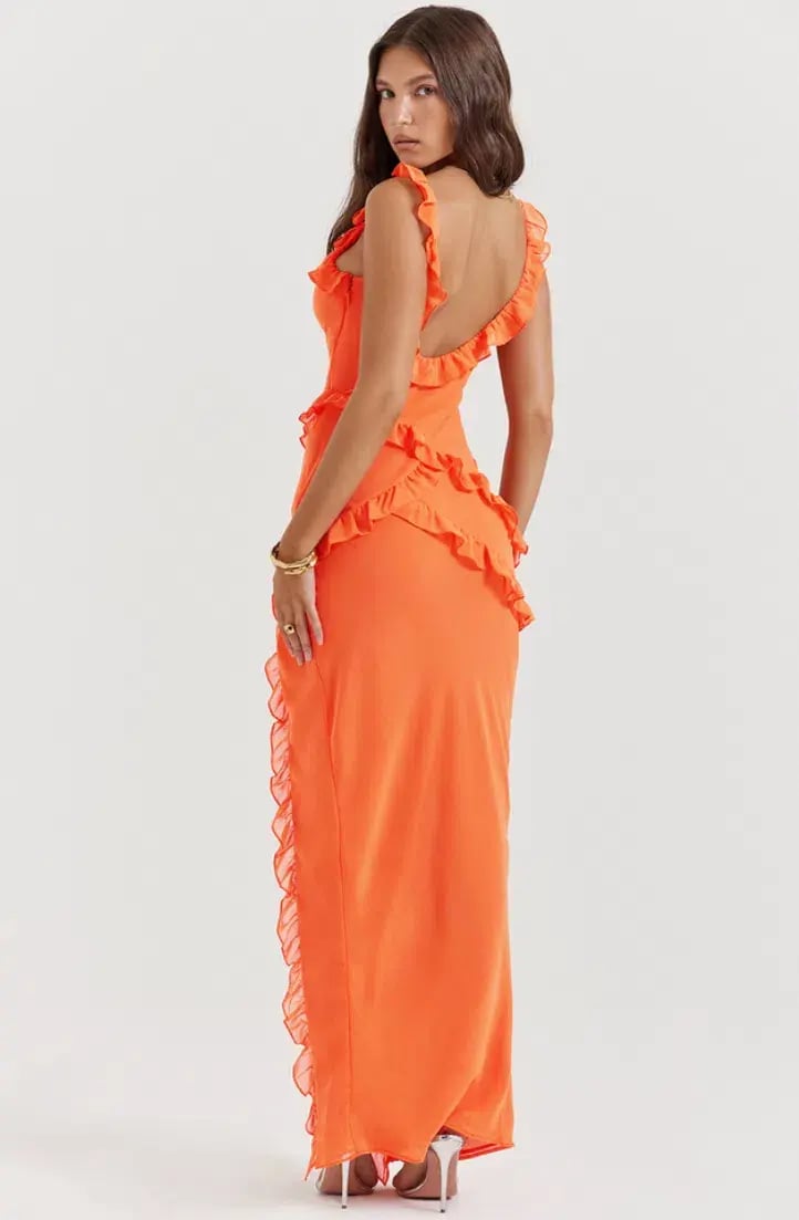 House of CB Pixie Ruffle Maxi Dress in Flame Orange Size XS / AU 6 - 8 photo 3