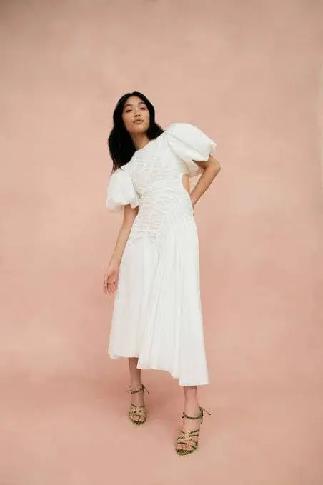 AJE Siren Drawstring Midi Dress Size 6 photo 3