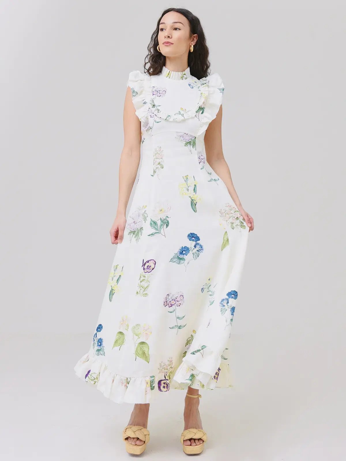 Alemais Jules Floral Midi Maxi Antique Dress White Size 10 photo 4