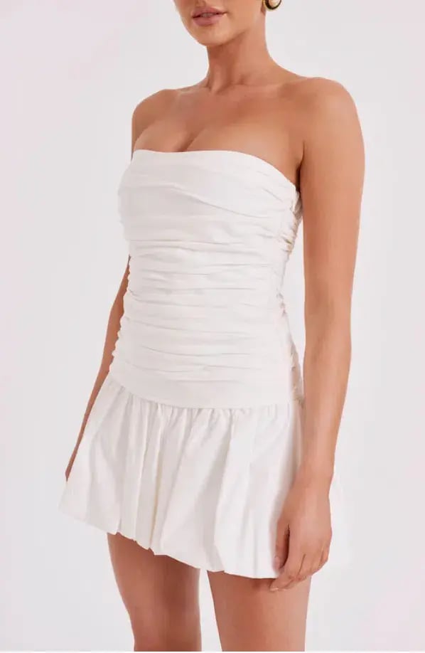 MESHKI FRAN Ruched Cotton Mini Dress - White - Size XS / AU 6 photo 5