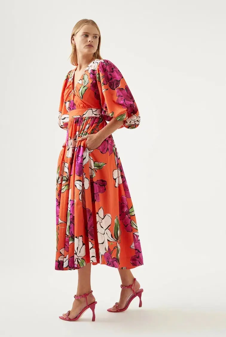 Aje Marlene Floral Midi Dress Vivid Camellia Size 4 photo 2