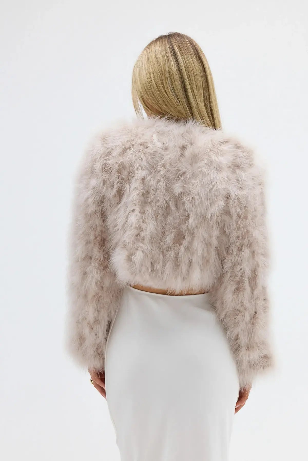 Bubish Luxe Manhattan Crop Feather Blush Jacket Size 10 photo 3
