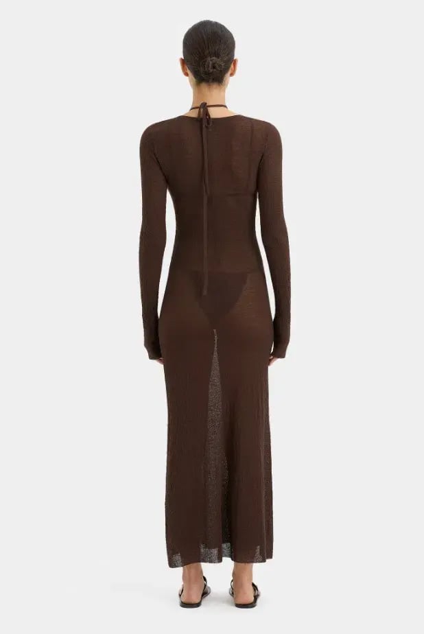 Sir the Label Emmeline Halterneck Long Sleeve Dress Chocolate Size 0 / AU 6 photo 3