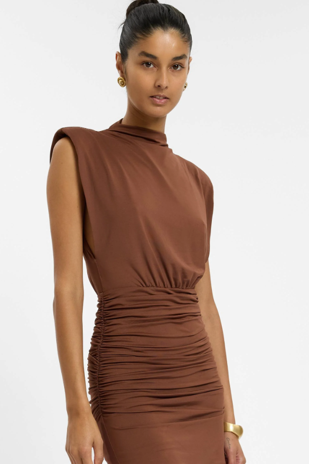WITH HARPER LU Structured Shouldered Mini Dress Cafe Brown photo 2