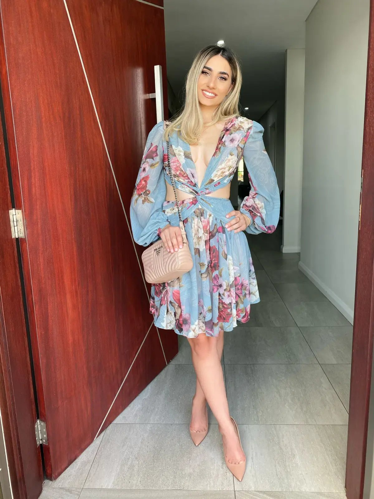 PatBO Peony Print Cutout Midi Dress Print Size 6 photo 3