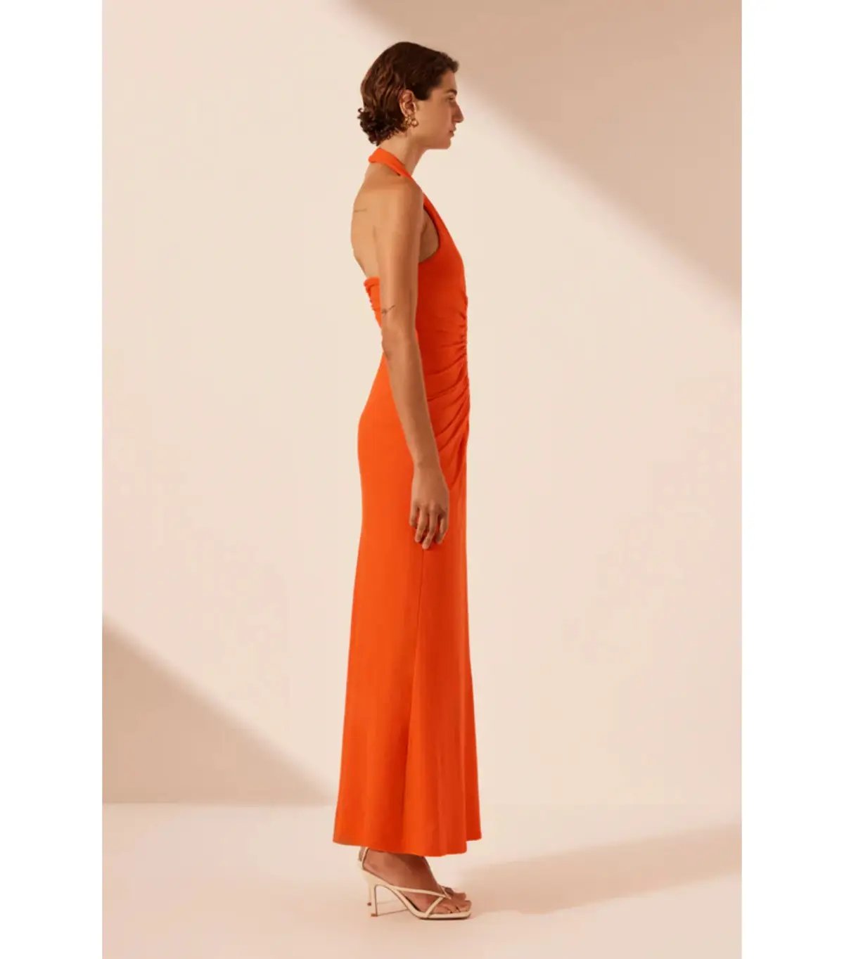 Shona Joy Beau Halter Ruched Midi Dress Hibiscus Size AU 8 photo 4