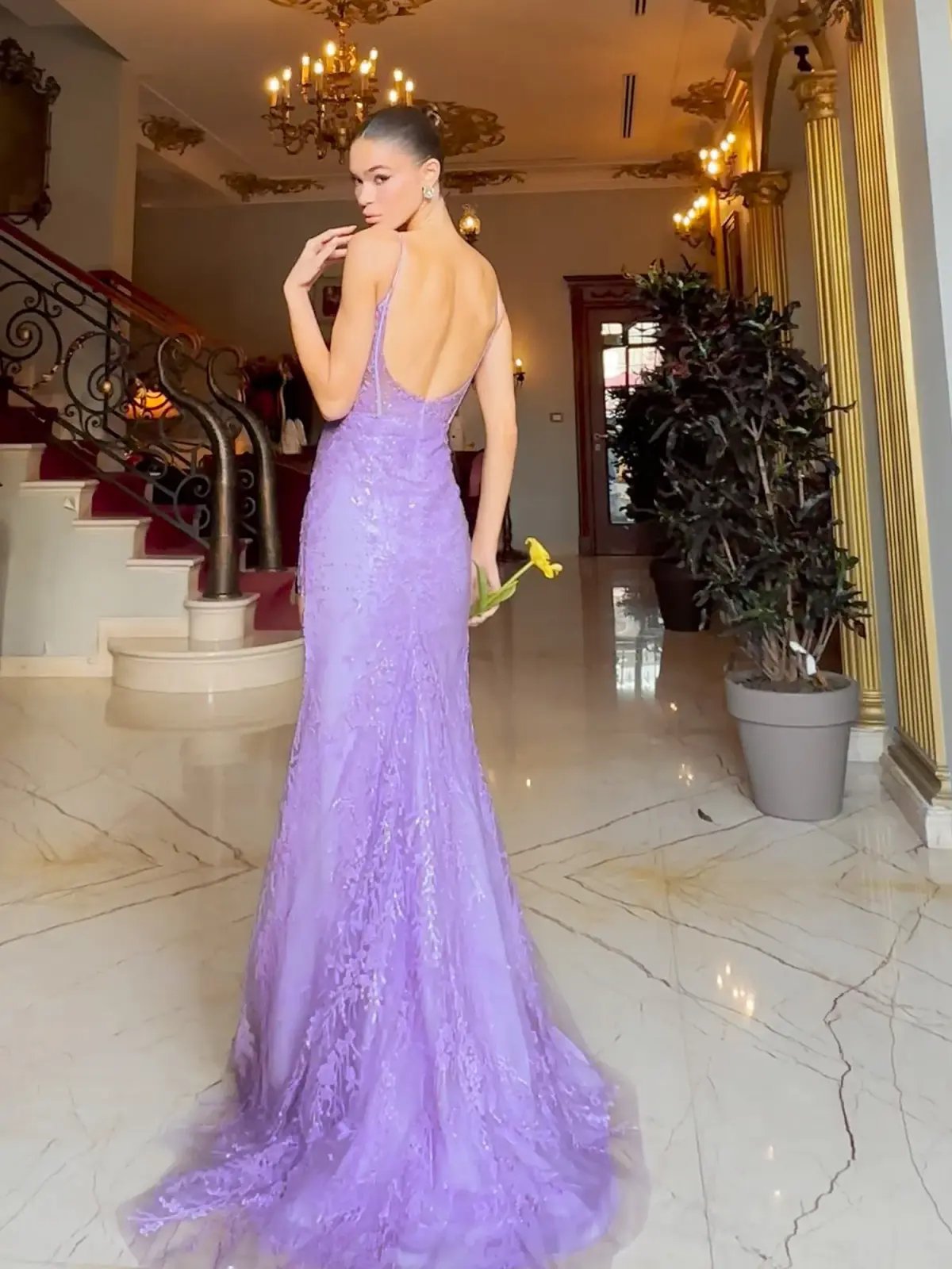 Tina Holly TE215 Lace Applique Maxi Gown Lilac Size 8 photo 3