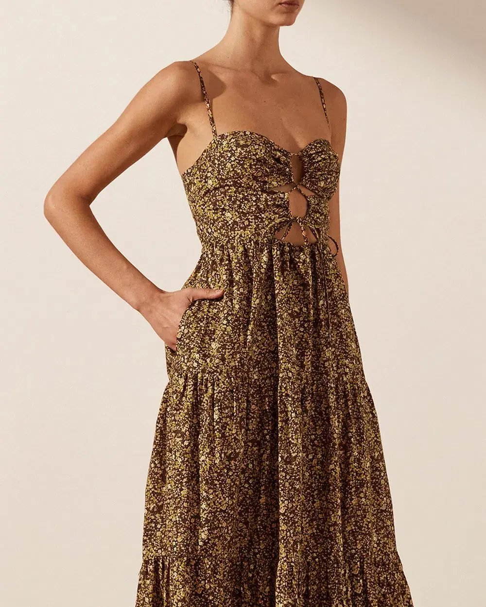 Shona Joy Lilou Lace Up Backless Midi Dress Mimosa Size 10 photo 2