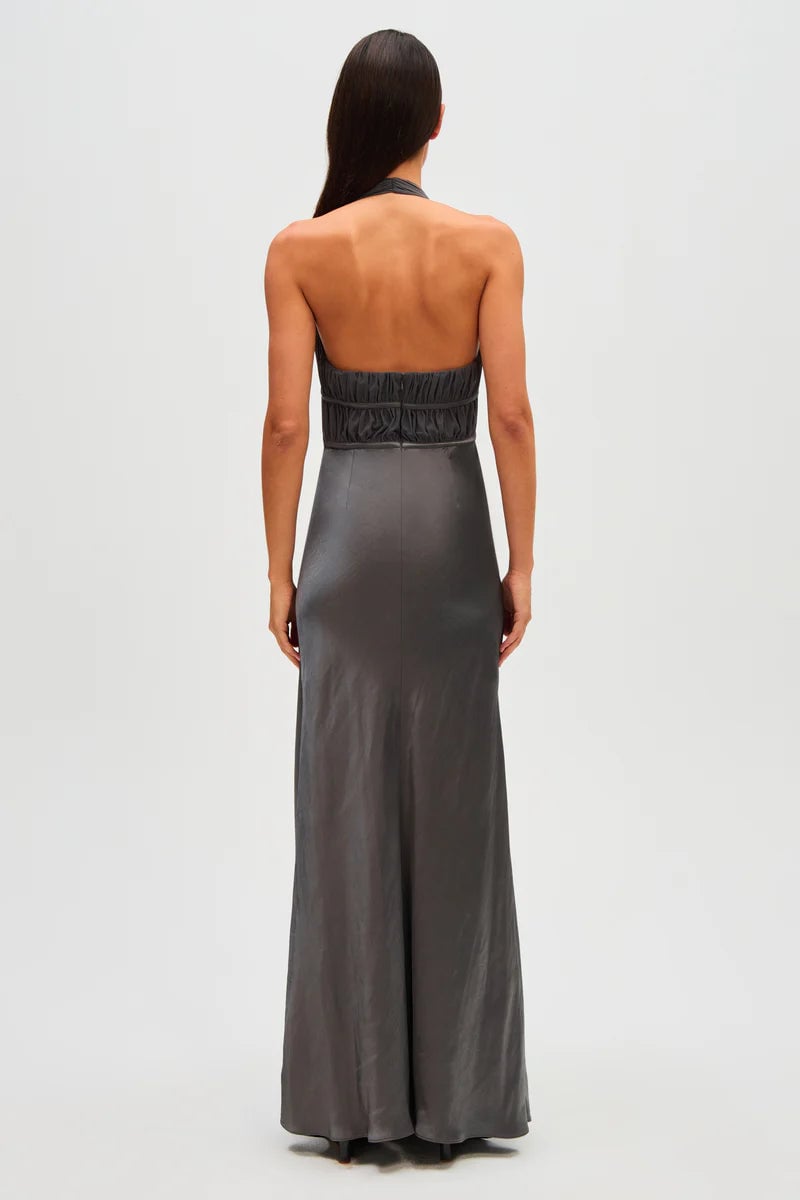 MISHA COLLECTION CELINE SATIN MAXI DRESS - PEWTER photo 4