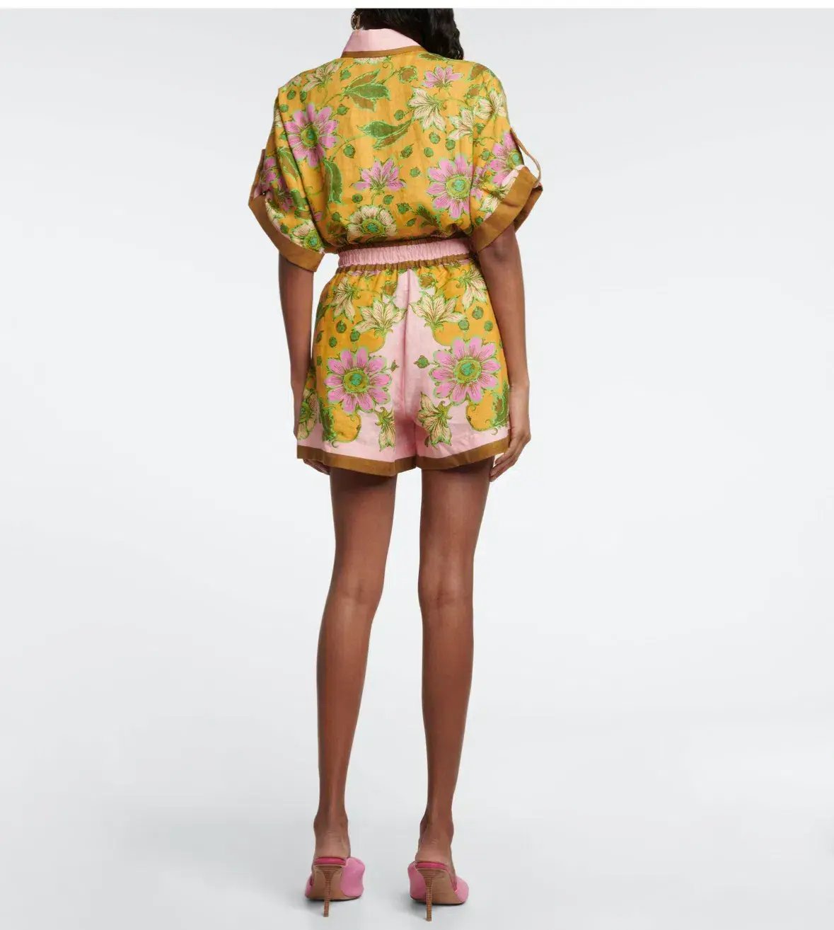 Alemais Winnie Shirt Size 6 and Short Size 10 Set Floral Spliced Pink photo 2