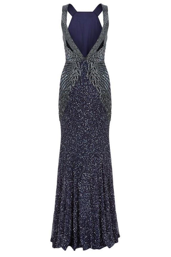 Rachel Gilbert Saskia Beaded Gown Navy Size AU 12 photo 5