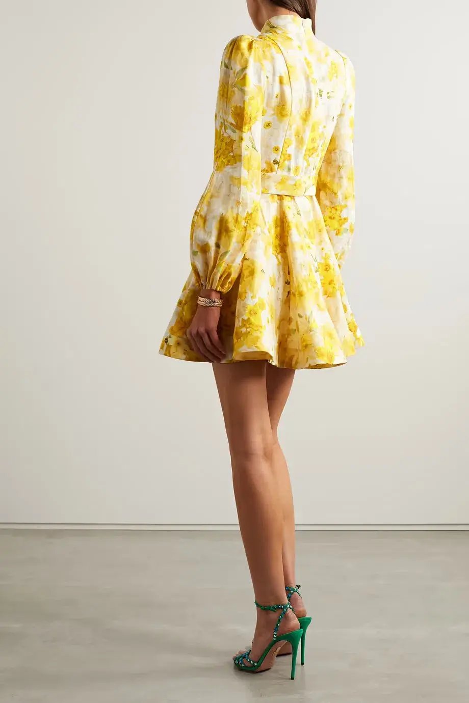Zimmermann Wonderland Belted Floral-Print Linen Mini Dress in Yellow Size 1/Au 10 photo 3