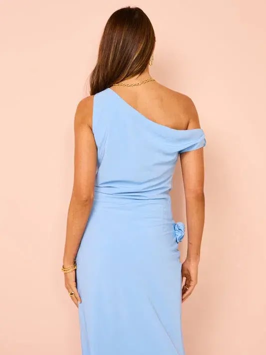 Issy Off Shoulder Flower Maxi Dress in Blue Size 10 photo 4