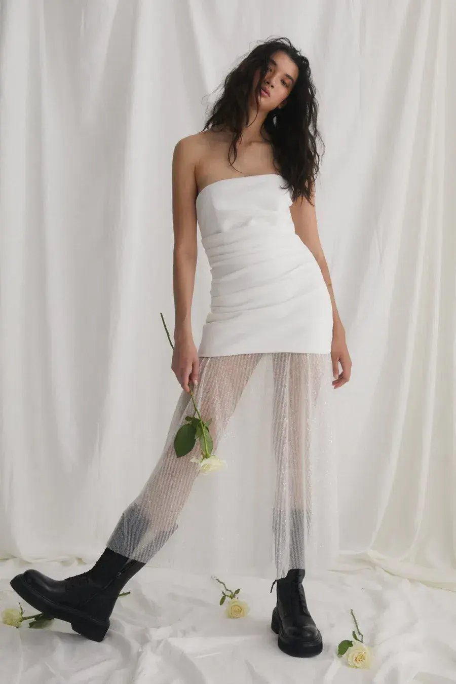 Misha Nasrin Strapless White Sequin Midi Dress Size 8/S photo 3