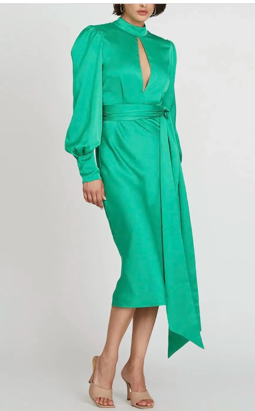 By Johnny Camellia Slice Midi Dress Green Size 10 photo 2