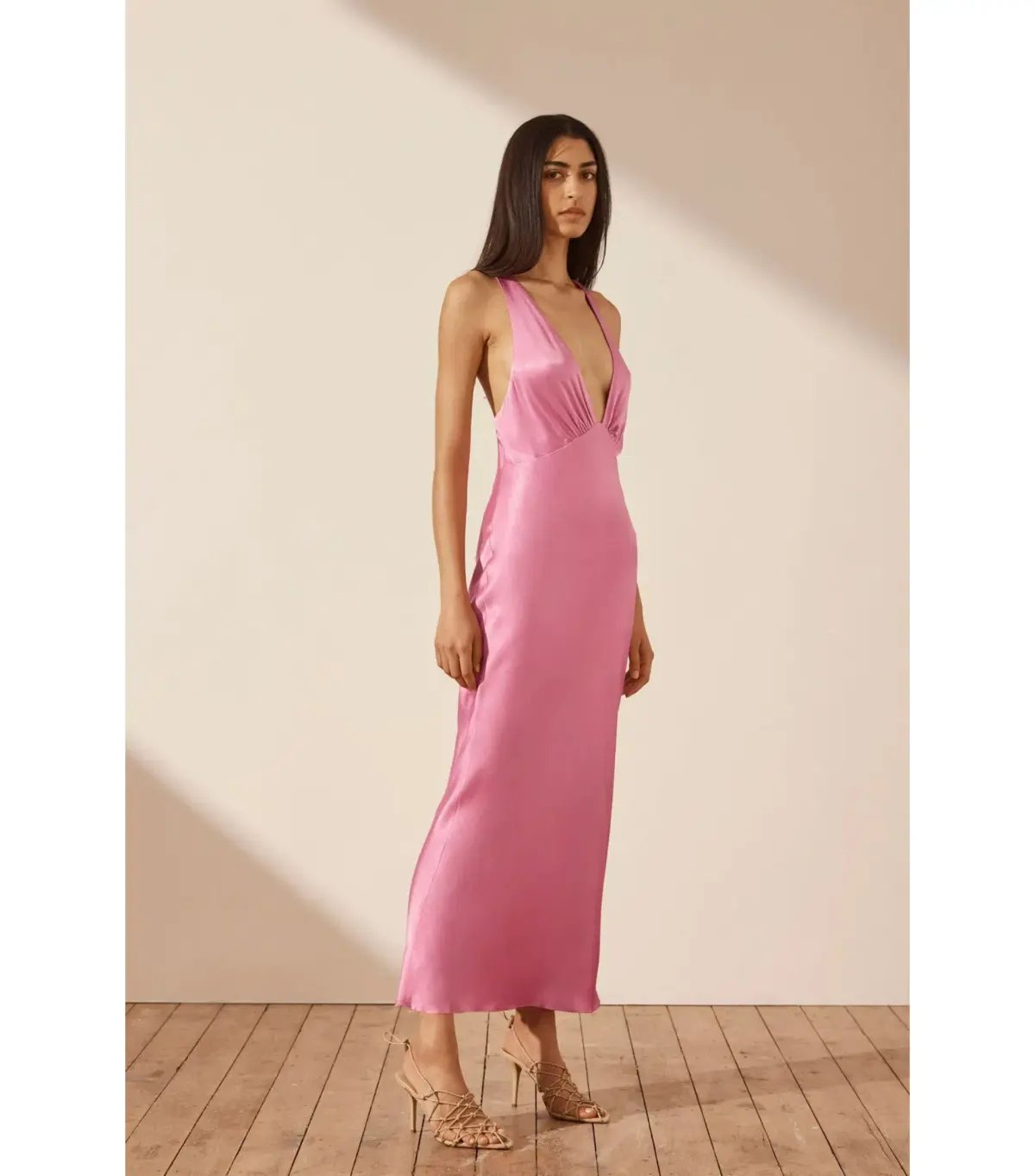 Shona Joy Arienzo Plunged Cross Back Midi Dress Pink Size AU 10 photo 2