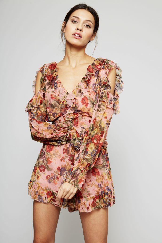 Zimmermann Lovelorn Frill Playsuit Pink Floral Size 8 photo 3