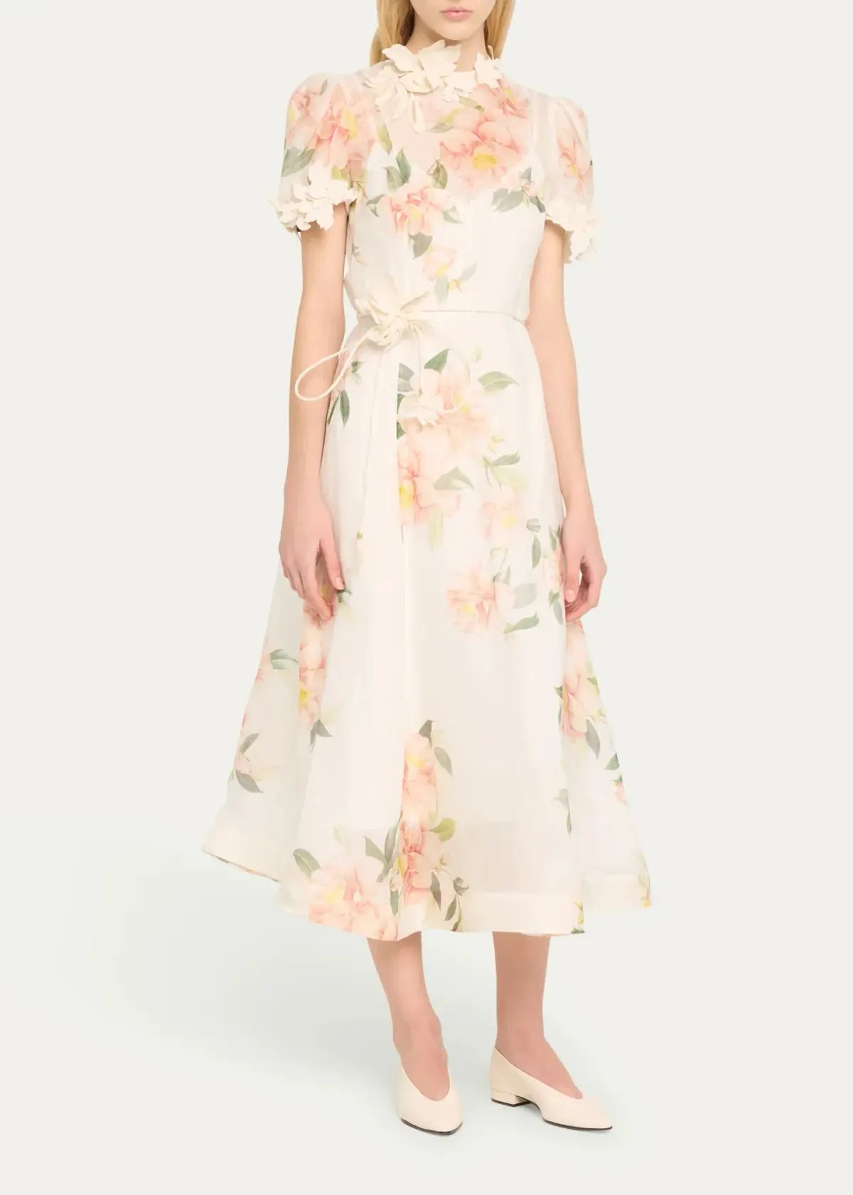 Zimmermann Natura Liftoff Flower Midi Dress Ivory Camellia Size 0 / AU 8 photo 2