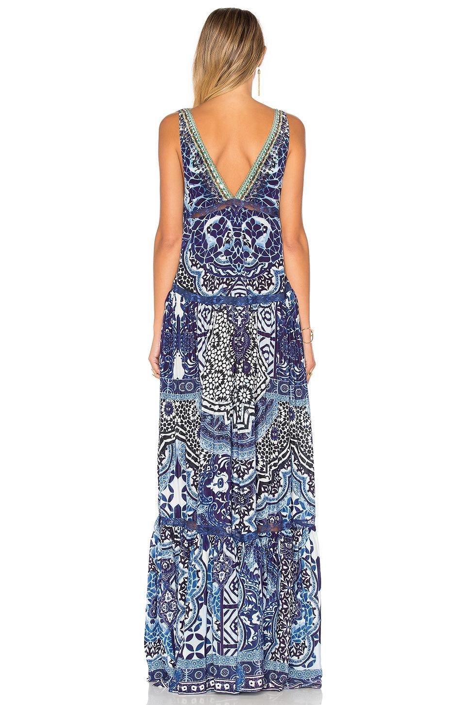 Camilla Under The Medina Moon V-neck Gathered Tiered Maxi Dress Blue Size 12 photo 3