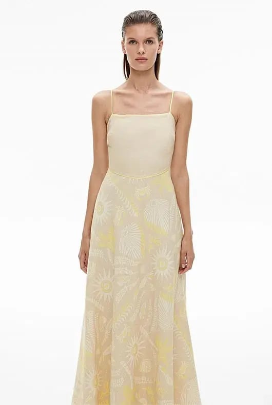 Witchery Cut Out Bodice Linen Maxi Dress Stone Print Size 10 photo 2