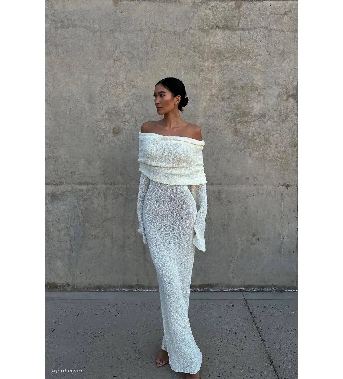 Meshki Marisol Off Shoulder Boucle Maxi Dress in Ivory Size L / AU 12 photo 2